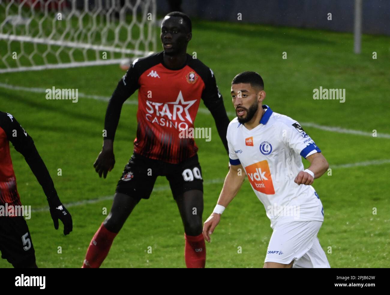 Seraing, Belgien. 01. April 2023. Gents Tarik Tissoudali reagiert während eines Fußballspiels zwischen RFC Seraing und KAA Gent am Samstag, den 01. April 2023 in Seraing, am 31. Tag der ersten Division der belgischen Meisterschaft „Jupiler Pro League“ von 2022-2023. BELGA FOTO JOHN THYS Kredit: Belga News Agency/Alamy Live News Stockfoto