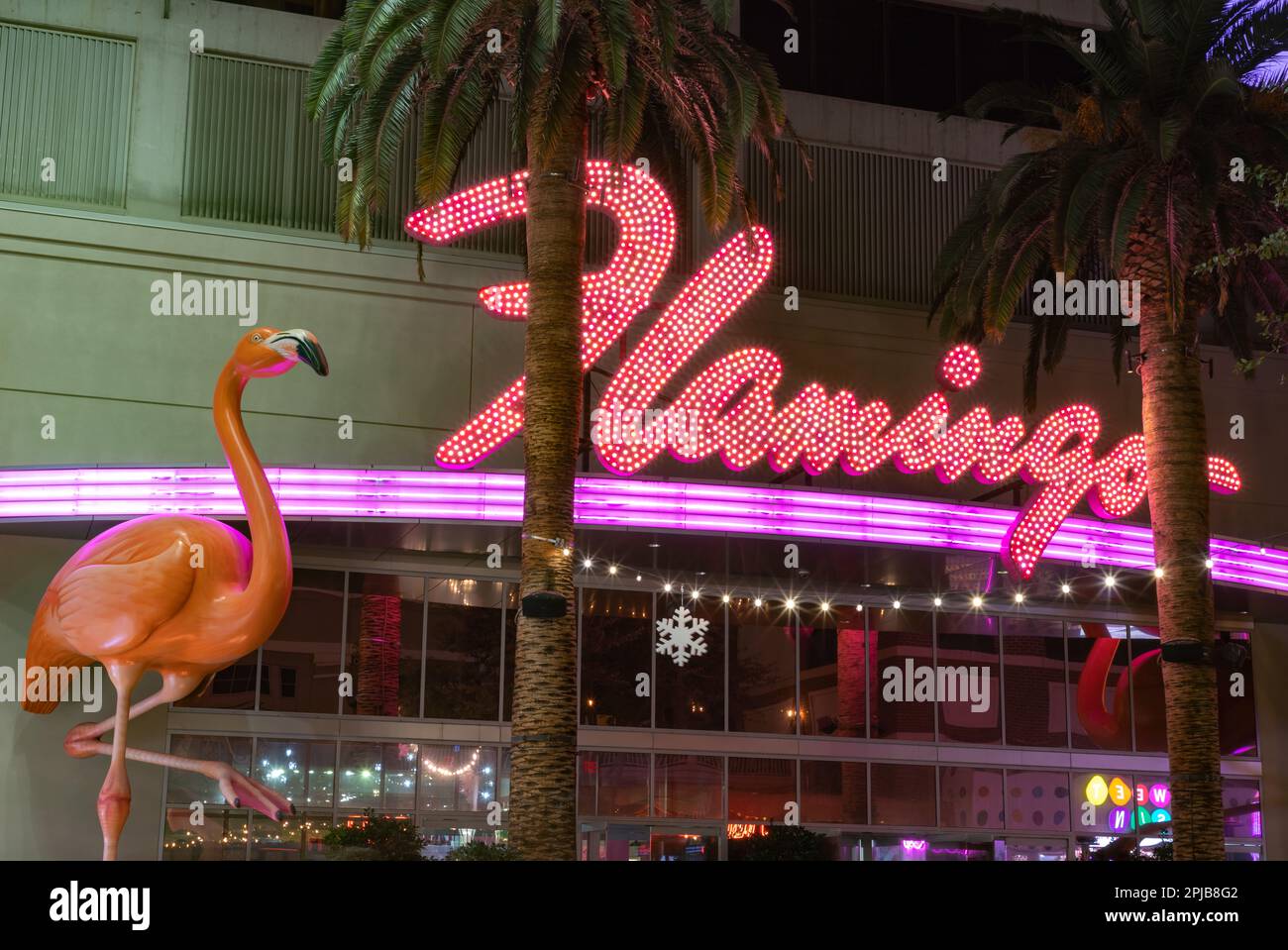 Ein Foto des Flamingo Las Vegas Hotel and Casino-Schilds. Stockfoto