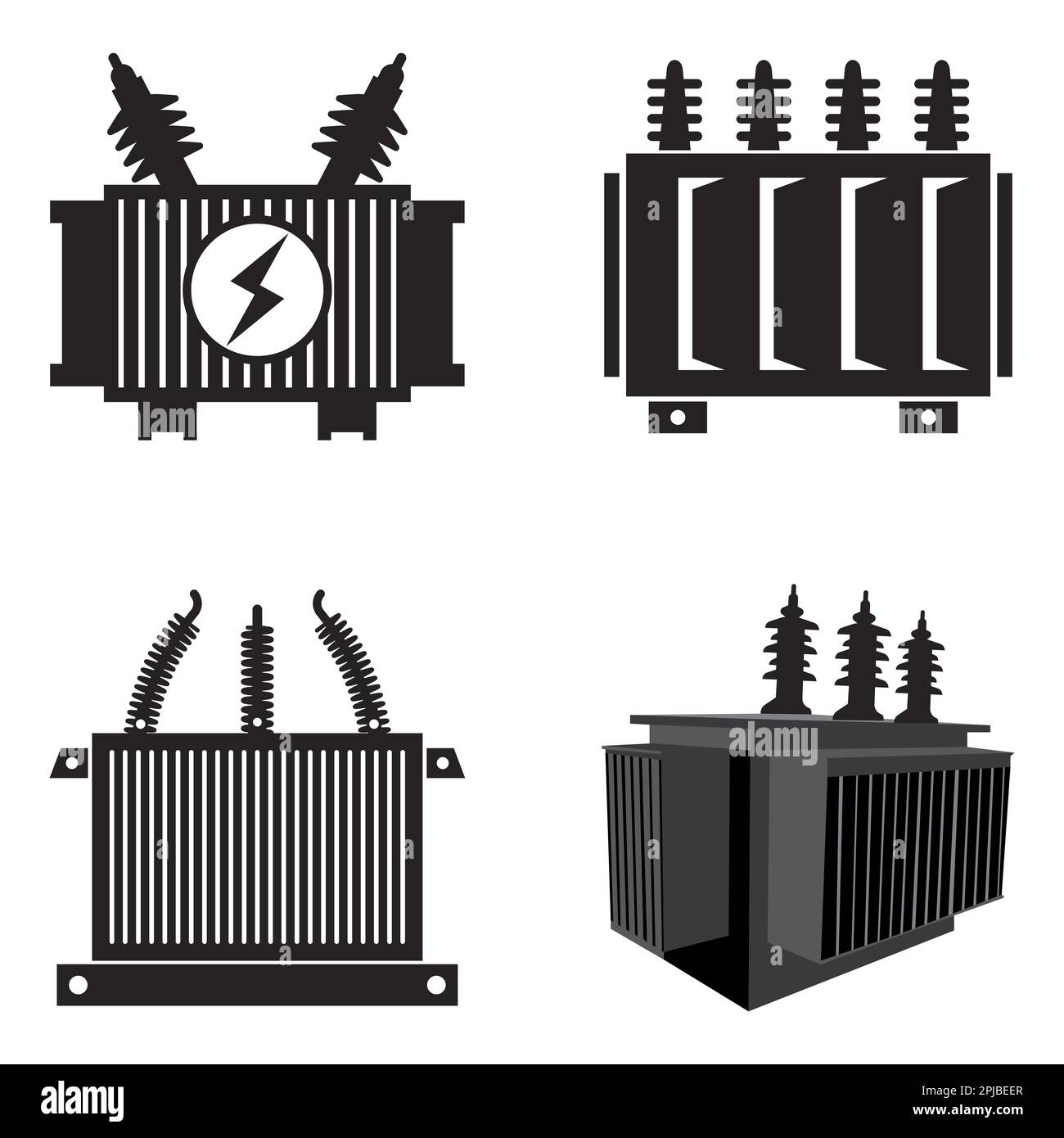 Elektrischer Hochspannungstransformator Symboldesign mit Vektorsymbolen Stockfoto