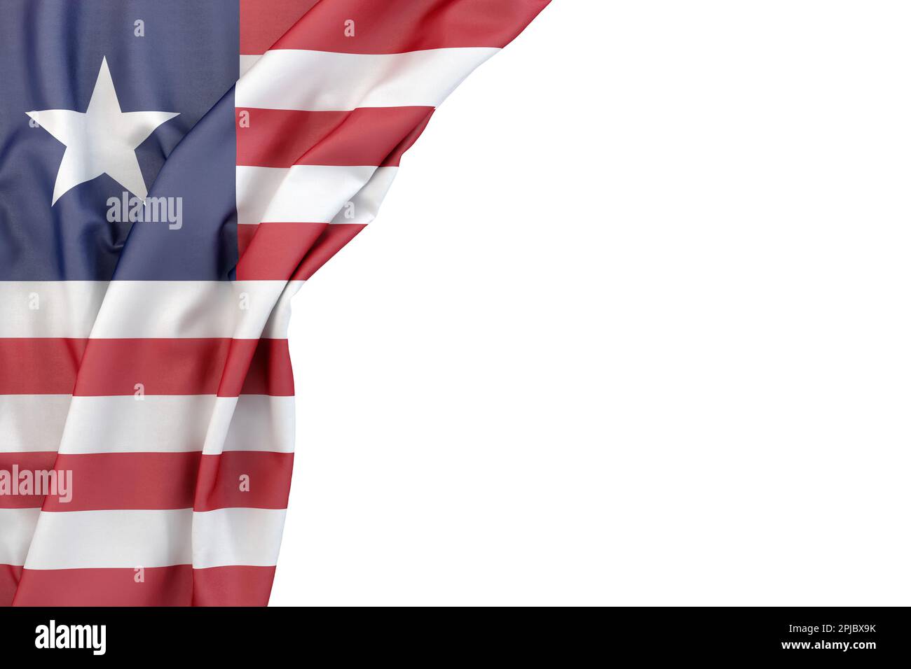 Flagge Liberias in der Ecke auf weißem Hintergrund. 3D-Rendering Stockfoto
