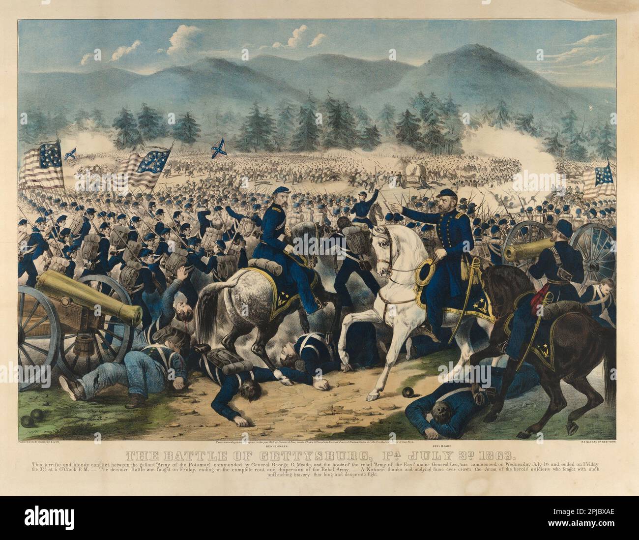 Eine Illustration von General Meade und General Sickles in der Schlacht von Gettysburg während des Amerikanischen Bürgerkriegs Stockfoto