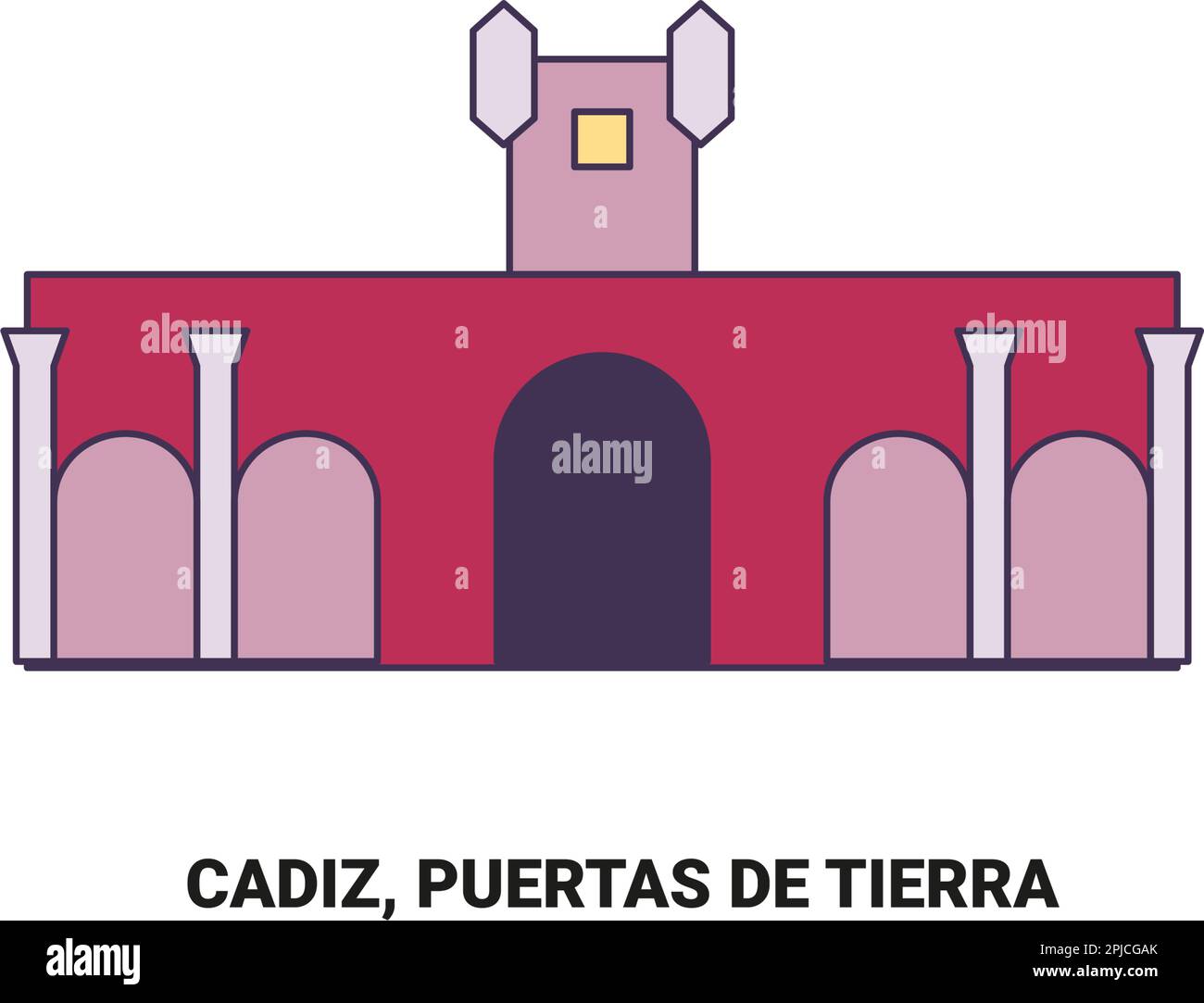 Spanien, Cadiz, Puertas De Tierra, Reise-Wahrzeichen-Vektordarstellung Stock Vektor