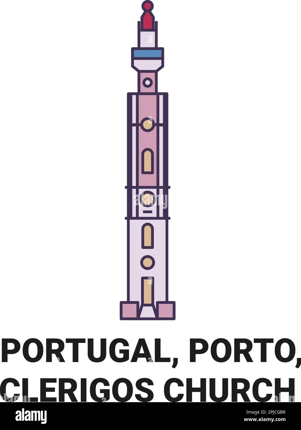 Portugal, Porto, Clerigos Kirche reisen Wahrzeichen Vektordarstellung Stock Vektor