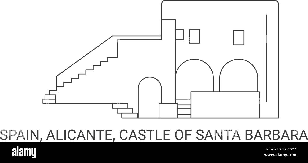 Spanien, Alicante, Schloss Santa Barbara, Reise-Wahrzeichen-Vektordarstellung Stock Vektor