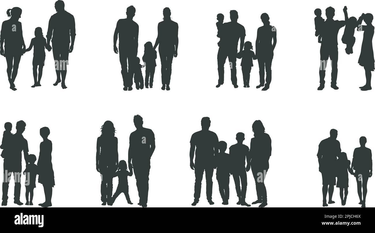 Familiensilhouette, Happy Family Silhouette, Family SVG, Family Silhouette Set: V03 Stock Vektor