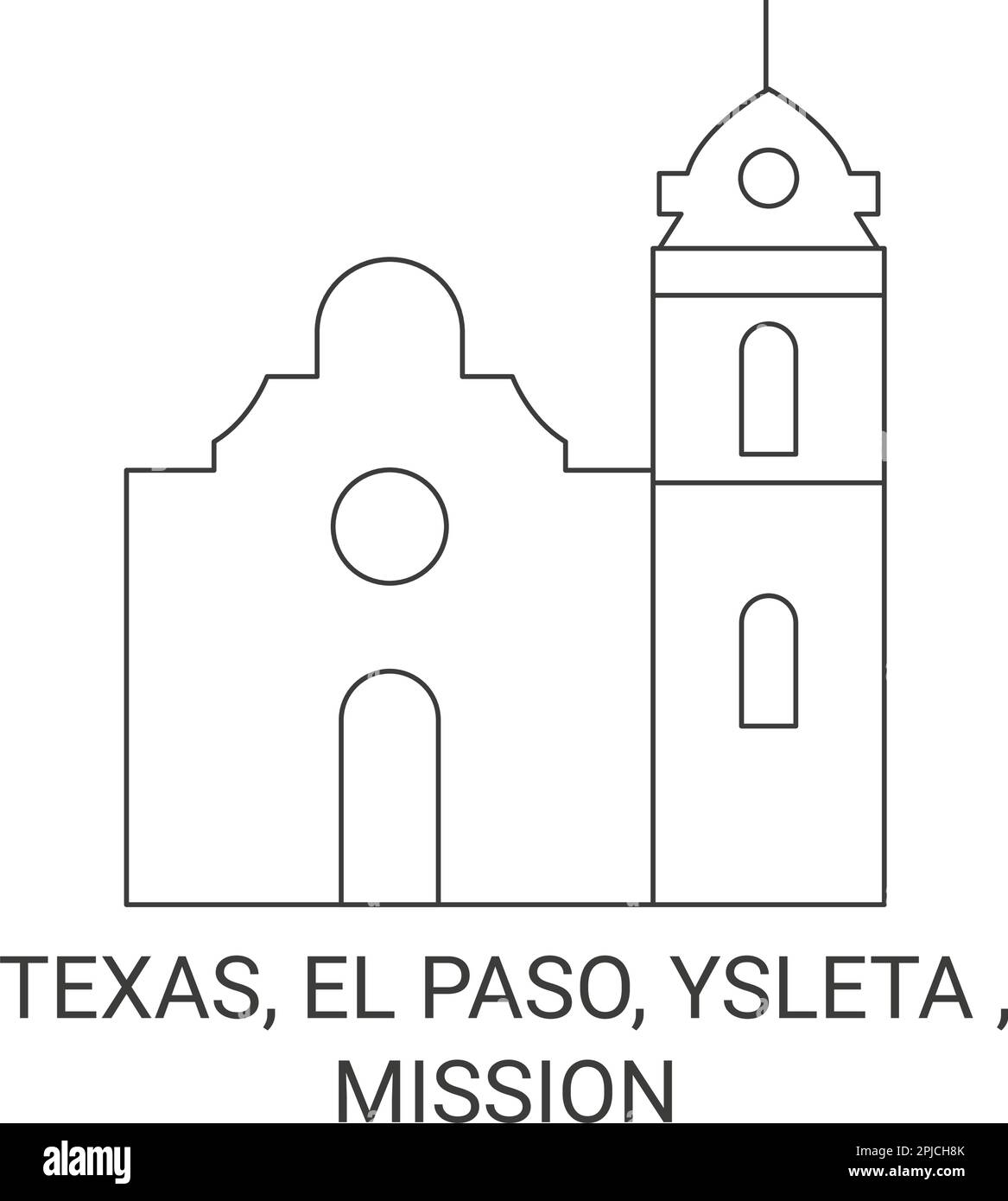 USA, Texas, El Paso, Ysleta, Mission Travel Landmark Vektordarstellung Stock Vektor