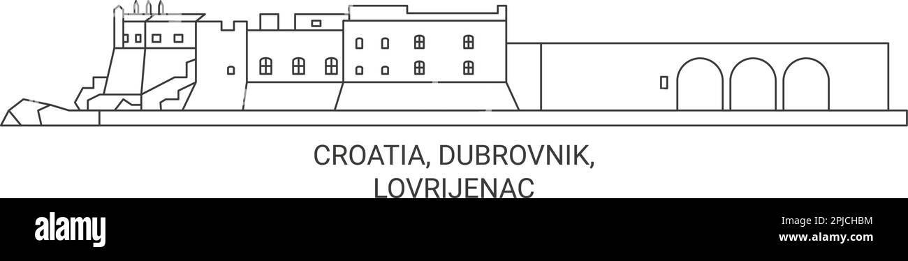 Kroatien, Dubrovnik, Lovrijenac Reise-Wahrzeichen-Vektordarstellung Stock Vektor