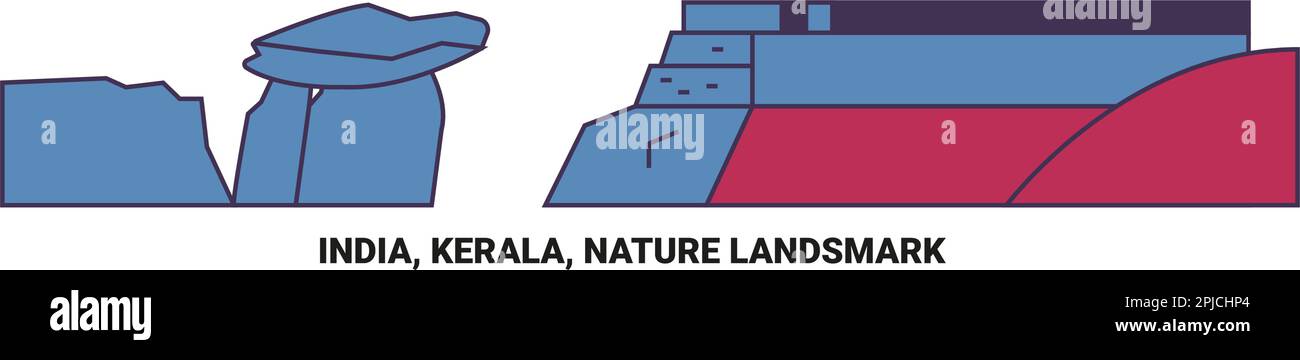 Indien, Kerala, Travels Landsmark Reise Wahrzeichen Vektordarstellung Stock Vektor