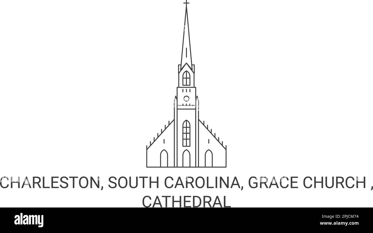USA, Charleston, South Carolina, Grace Church, Cathedral Travel Landmark Vector Illustration Stock Vektor
