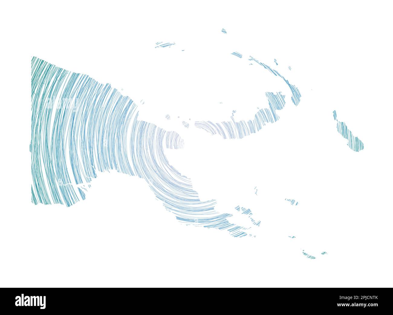 Papua-Neuguinea-Karte gefüllt mit konzentrischen Kreisen. Skizzieren Sie Kreise in Form des Landes. Vektorabbildung. Stock Vektor