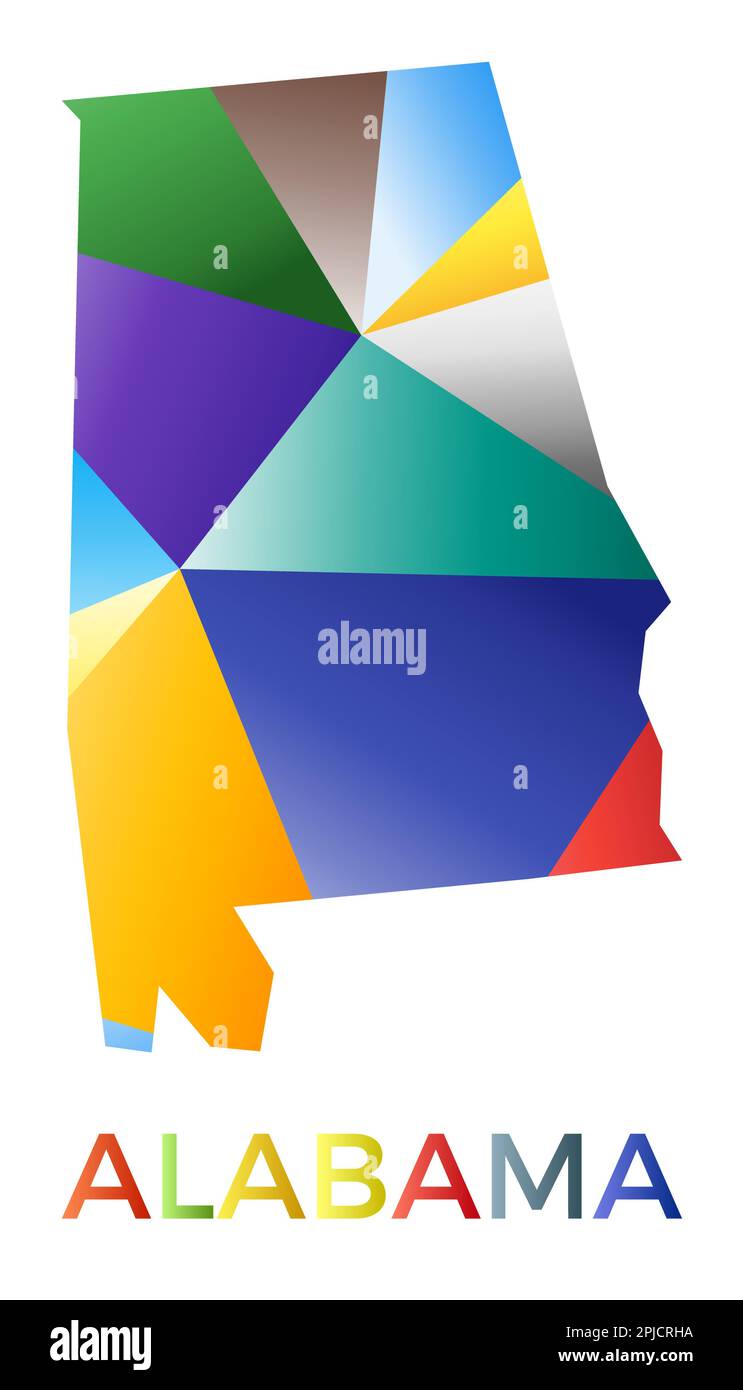 Helle Alabama-Form. Mehrfarbiges US-State-Logo im geometrischen Stil. Modernes, trendiges Design. Stilvolle Vektorillustration. Stock Vektor