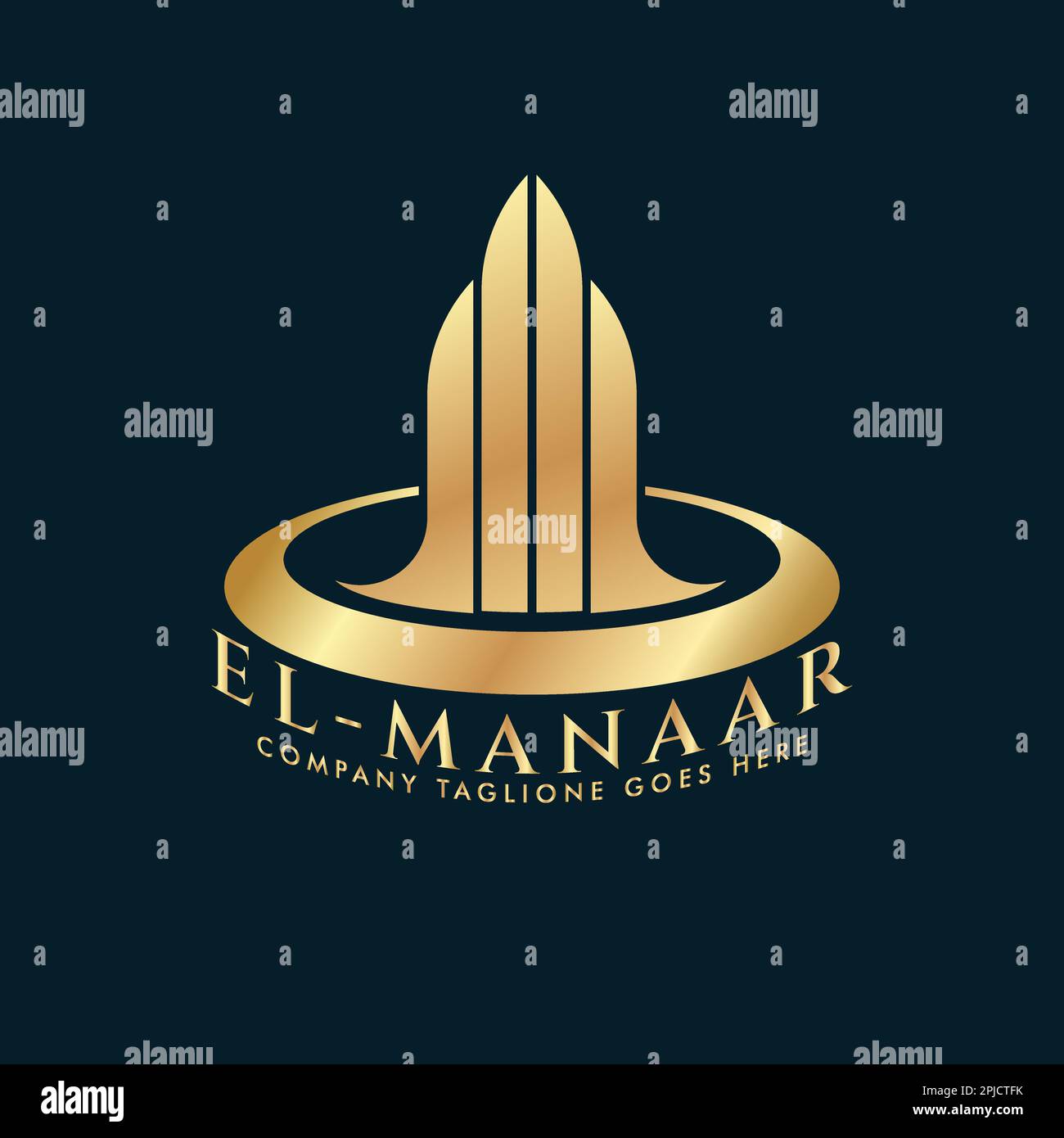 Goldene Wolkenkratzer als Silhouette von Stadtgebäuden. Geschäftsbüro, Business Center, Finanzlogo. Symbol für Corporate Finance Resort-Identität Stock Vektor