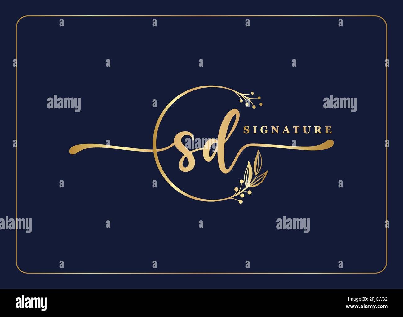 Luxus Gold Signature SD Logo Design isoliertes Blatt und Blume Stock Vektor