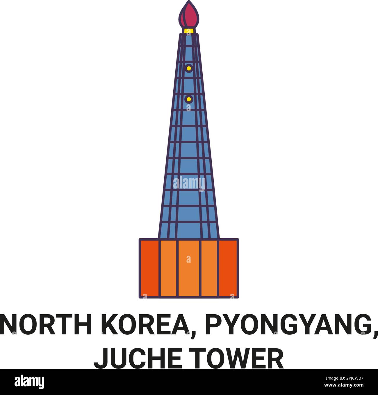 Nordkorea, Pjöngjang, Juche Tower Reise-Wahrzeichen-Vektordarstellung Stock Vektor
