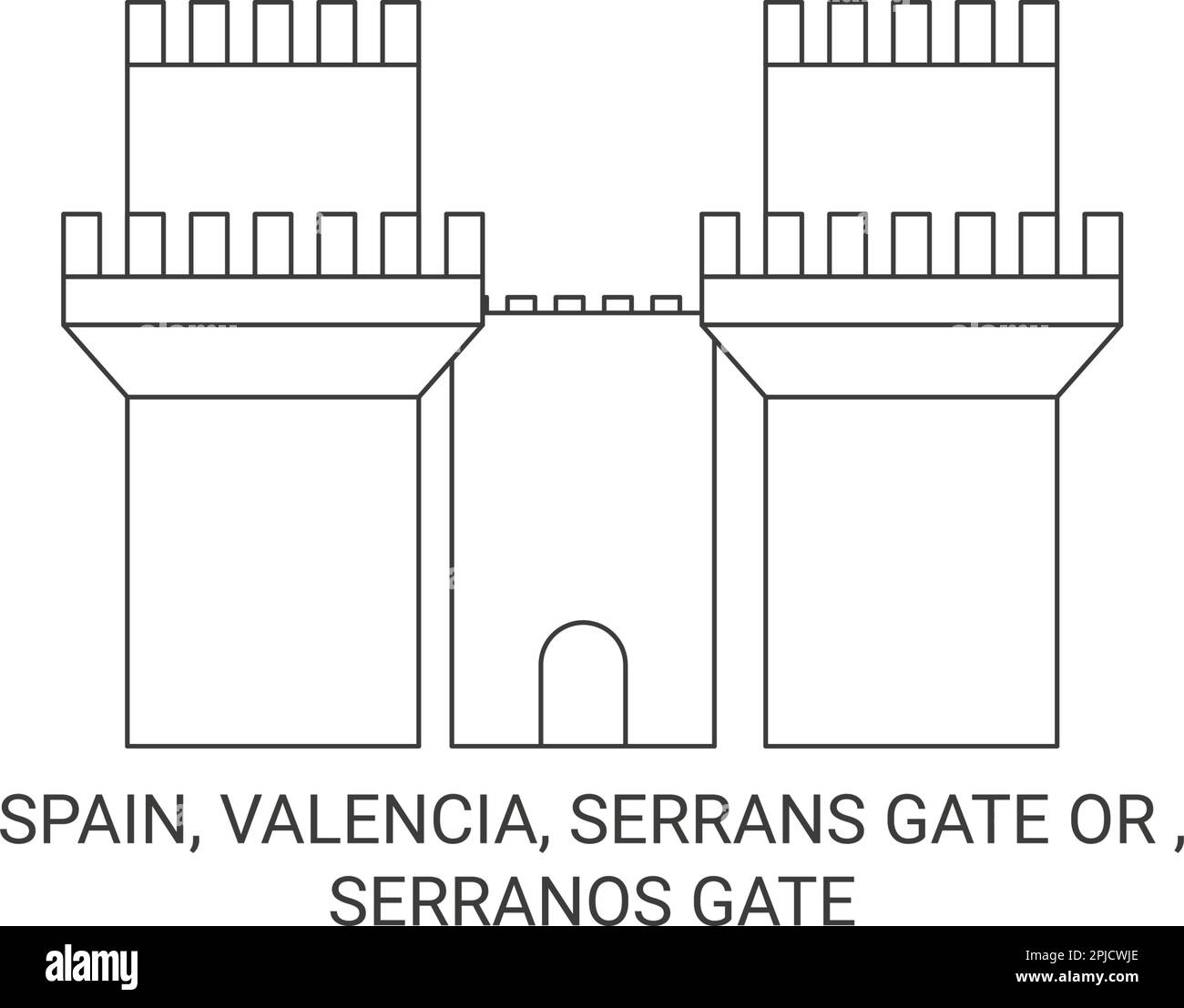 Spanien, Valencia, Serrans Gate oder , Serranos Gate Reise Wahrzeichen Vektordarstellung Stock Vektor