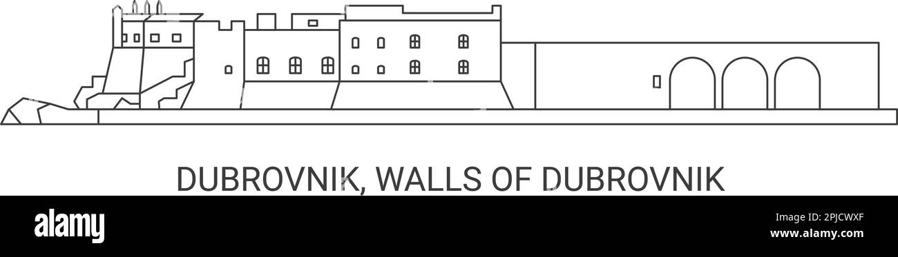 Kroatien, Dubrovnik, Mauern von Dubrovnik, Reise-Wahrzeichen-Vektordarstellung Stock Vektor