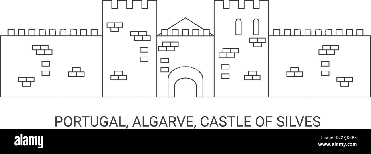 Portugal, Algarve, Schloss von Silves, Reise-Wahrzeichen-Vektordarstellung Stock Vektor