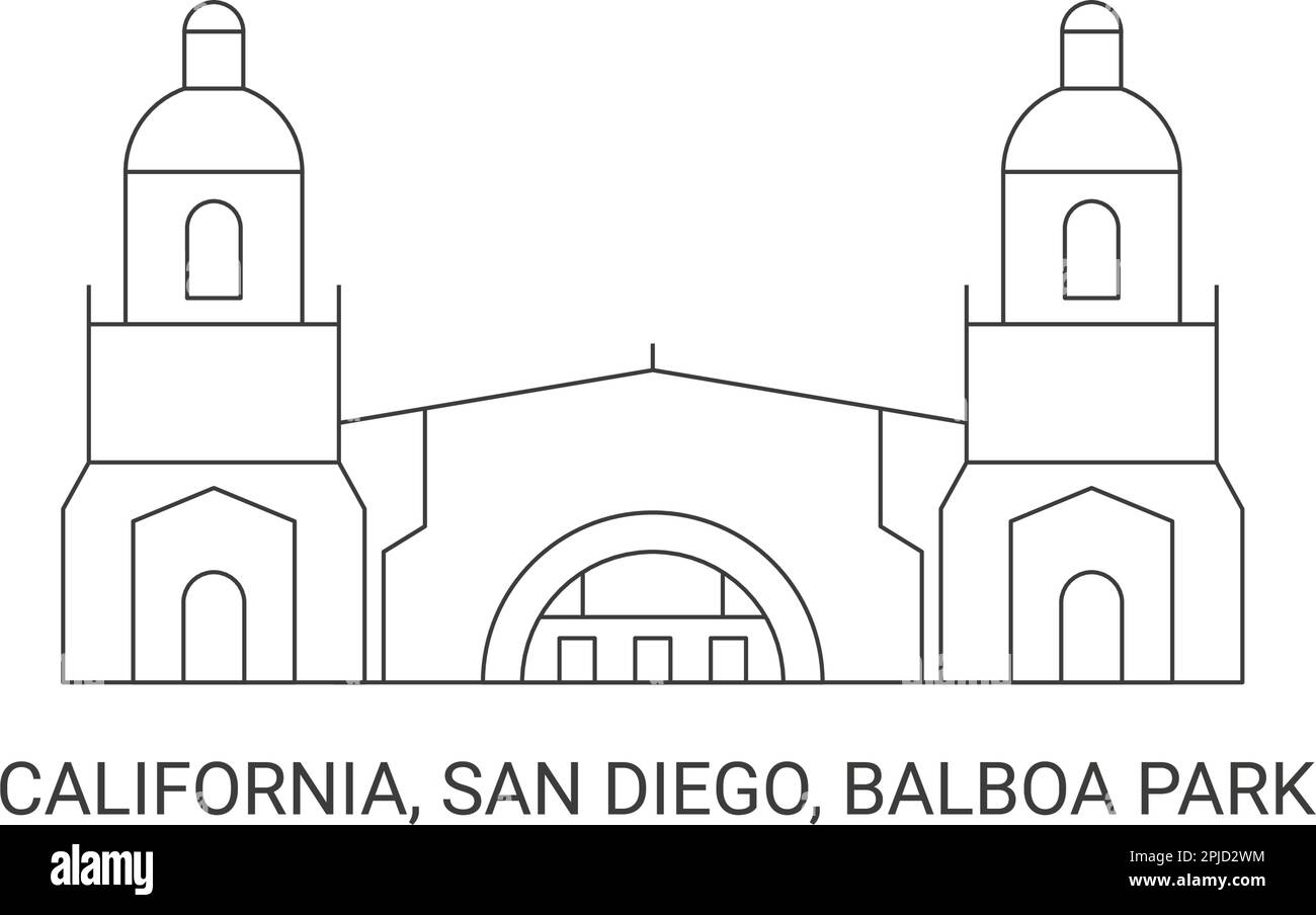 USA, Kalifornien, San Diego, Balboa Park, Reise-Wahrzeichen-Vektordarstellung Stock Vektor