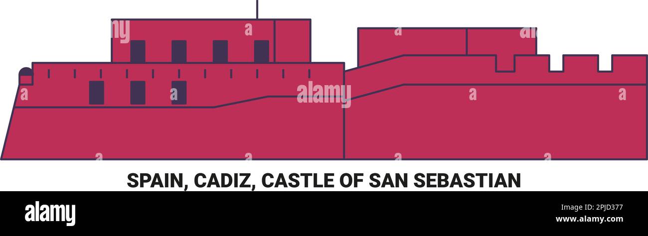 Spanien, Cadiz, Burg von San Sebastian Reise-Wahrzeichen-Vektordarstellung Stock Vektor