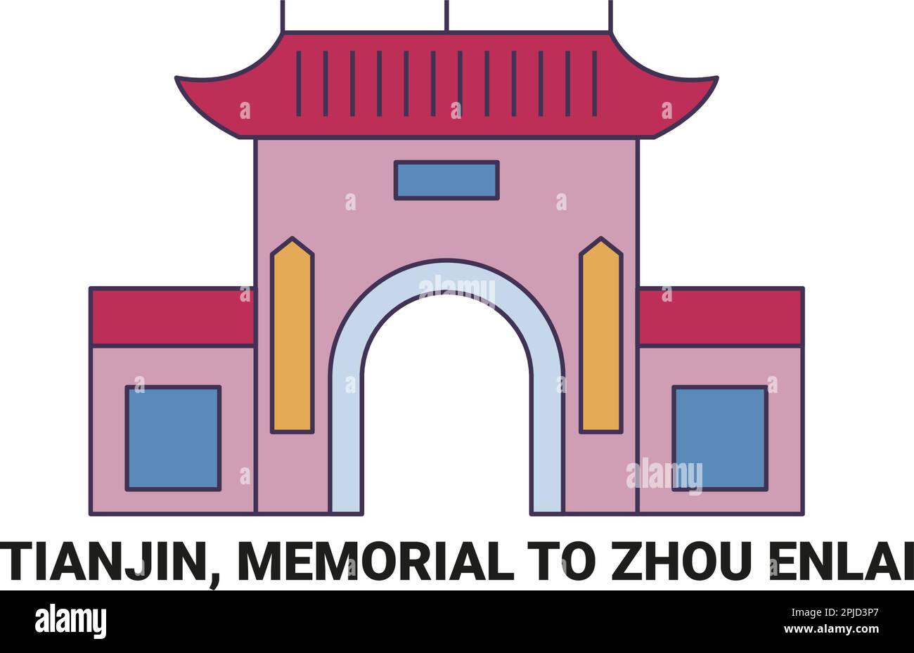 China, Tianjin, Denkmal für Zhou Enlai, Reise-Wahrzeichen-Vektordarstellung Stock Vektor