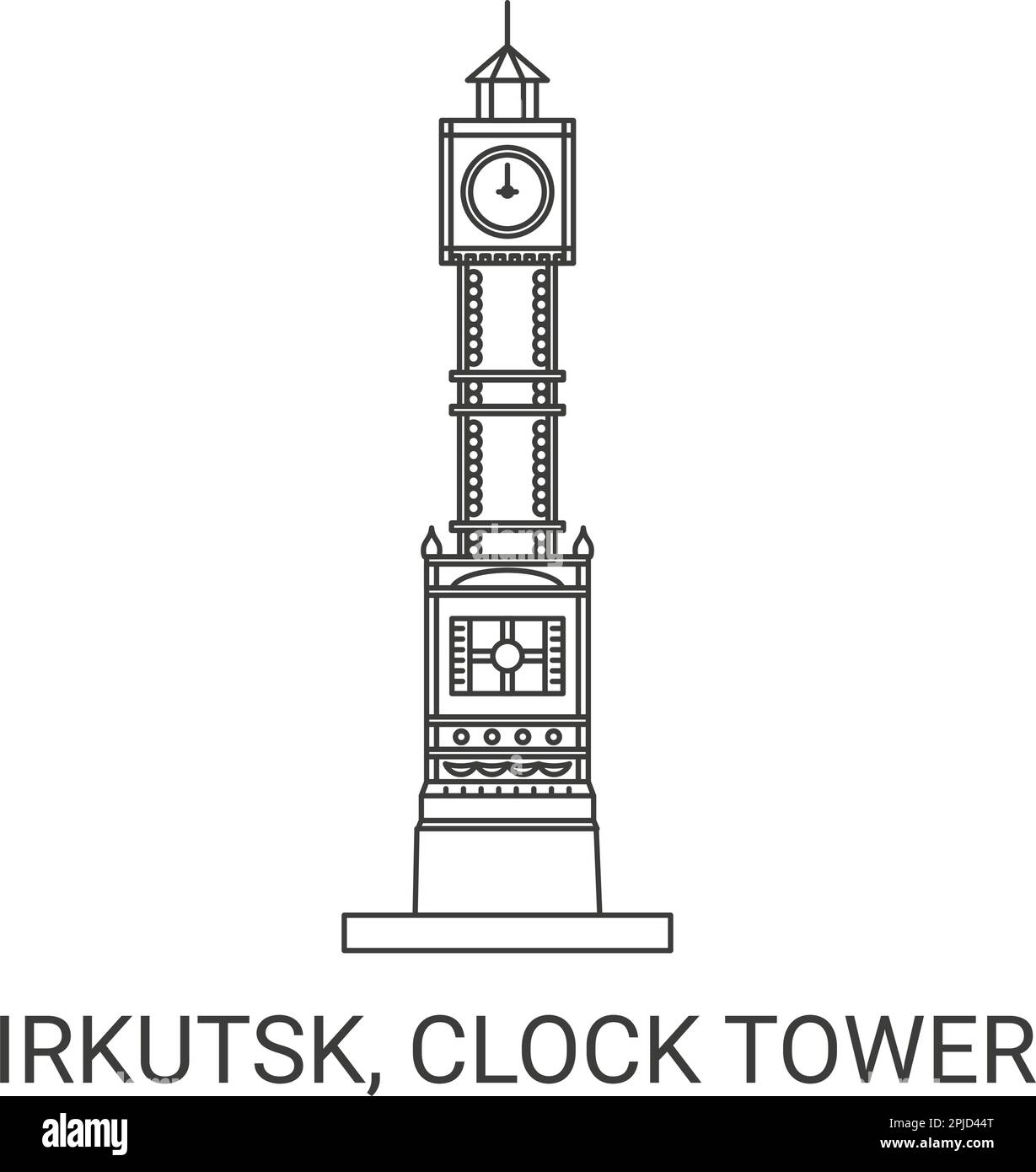 Russland, Irkutsk, Uhrenturm Reise-Wahrzeichen-Vektordarstellung Stock Vektor