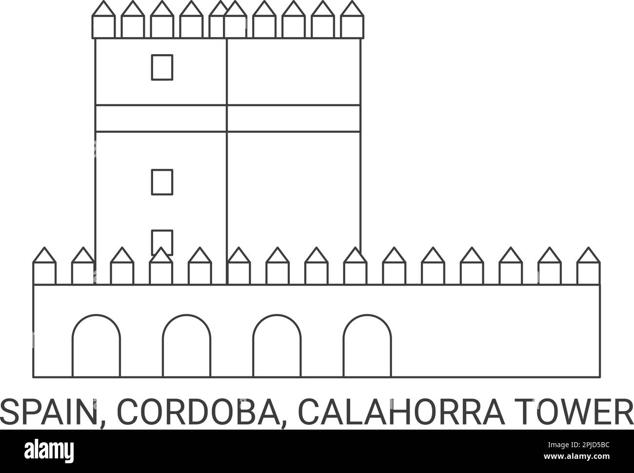 Spanien, Cordoba, Calahorra Tower Reise Wahrzeichen Vektordarstellung Stock Vektor