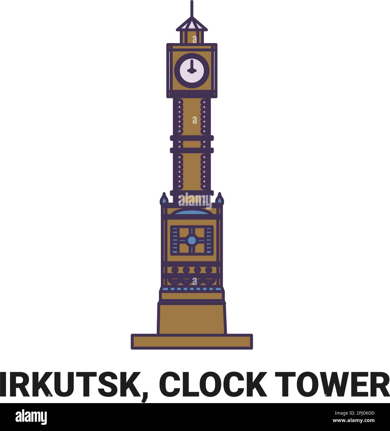 Russland, Irkutsk, Uhrenturm Reise-Wahrzeichen-Vektordarstellung Stock Vektor