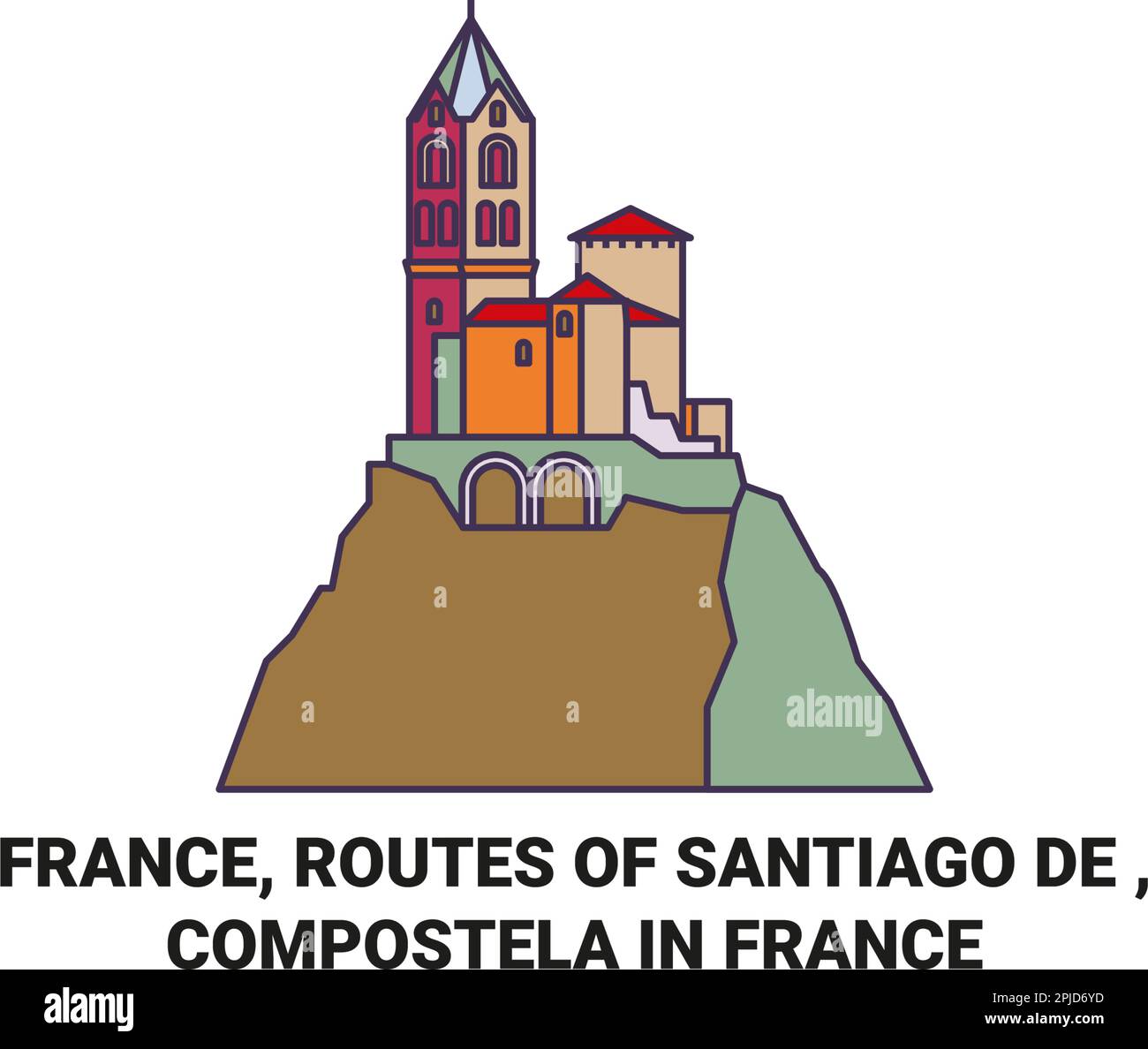 Frankreich, Routes of Santiago De , Compostela in Frankreich Reise Landmark Vector Illustration Stock Vektor
