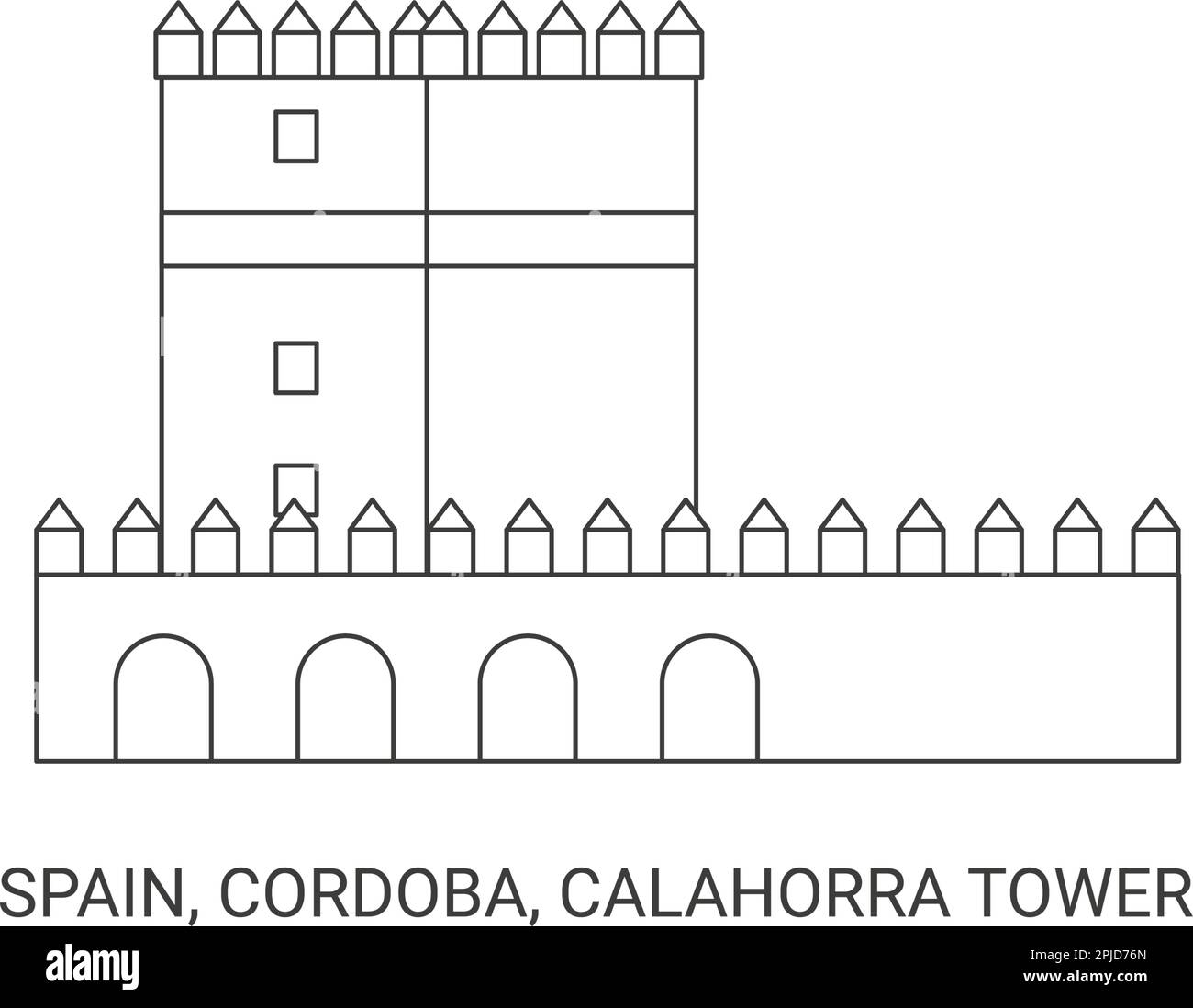 Spanien, Cordoba, Calahorra Tower, Reise-Wahrzeichen-Vektordarstellung Stock Vektor