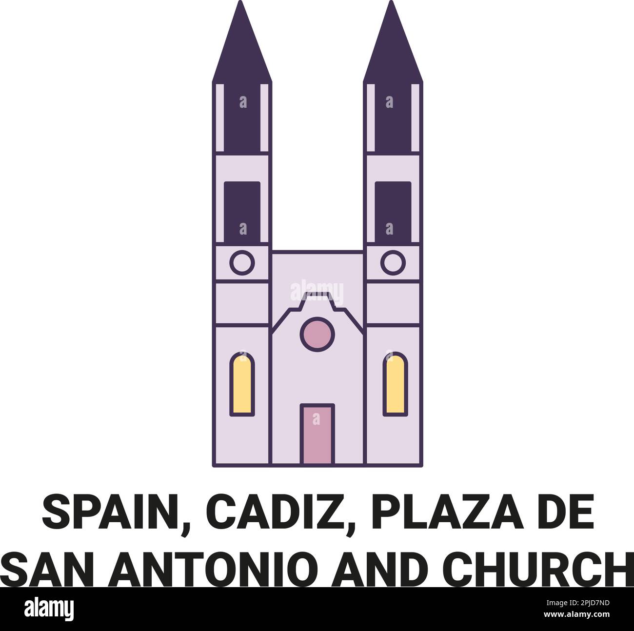 Spanien, Cadiz, Plaza de San Antonio und Kirche reisen als Vektorgrafik Stock Vektor