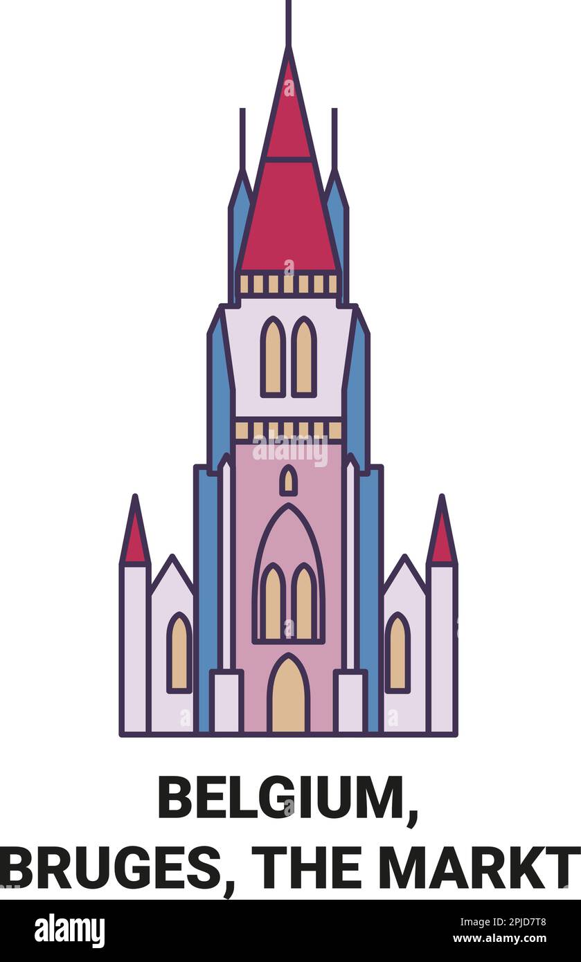 Belgien, Brügge, das Wegweiser-Wahrzeichen des Marktes Stock Vektor