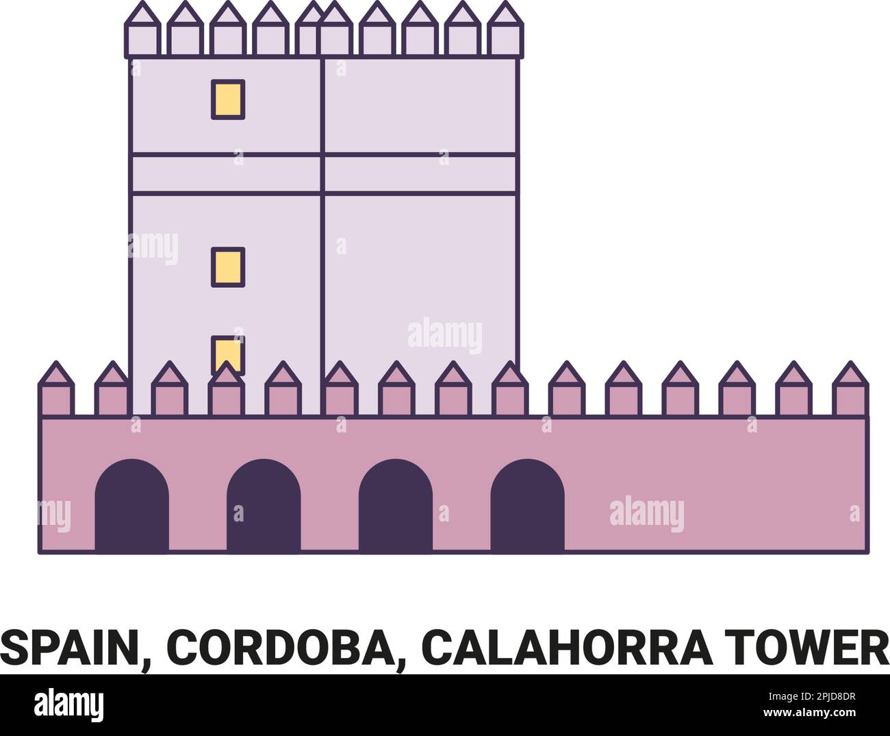 Spanien, Cordoba, Calahorra Tower, Reise-Wahrzeichen-Vektordarstellung Stock Vektor
