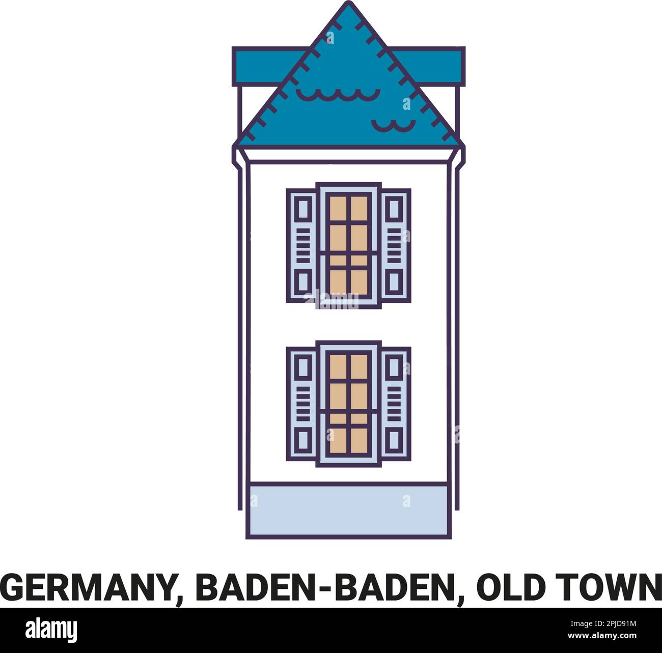 Deutschland, BadenBaden, Altstadt Reise Wahrzeichen Vektordarstellung Stock Vektor