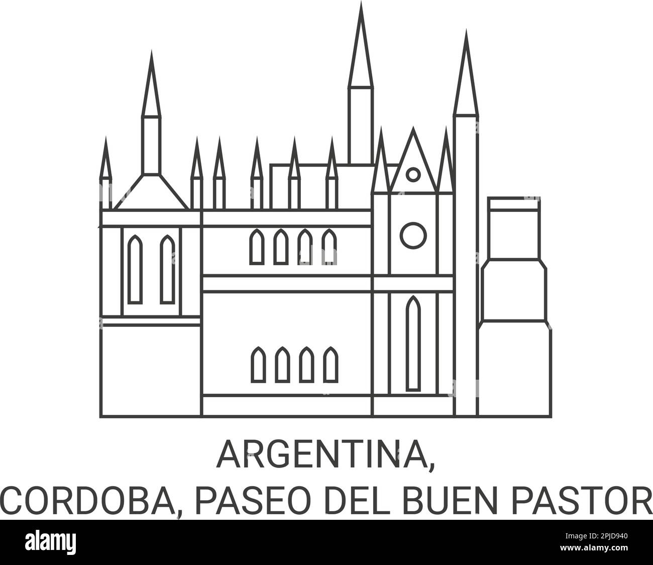 Argentinien, Cordoba, Paseo Del Buen Pastor Reise-Wahrzeichen-Vektordarstellung Stock Vektor