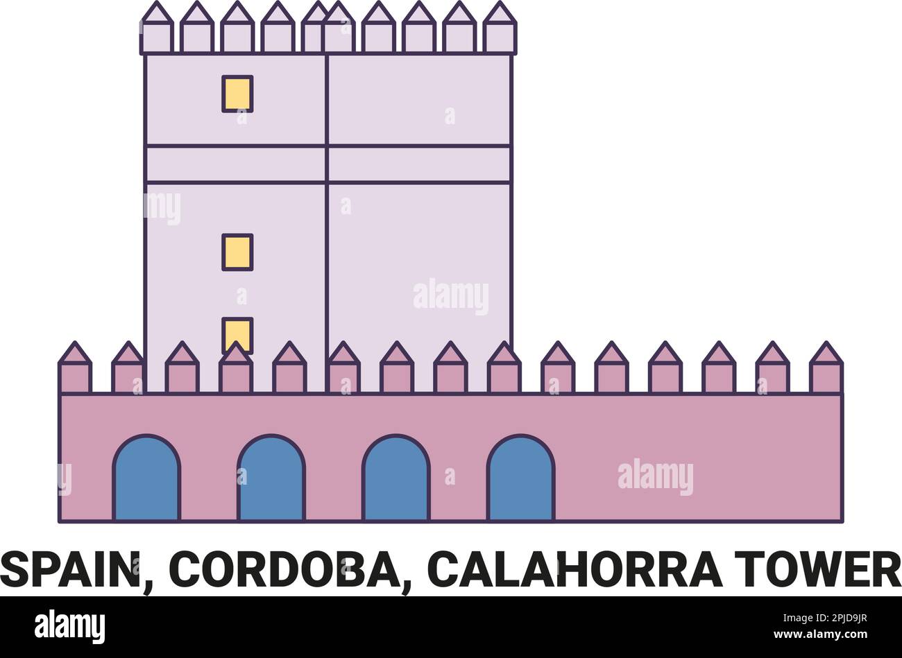 Spanien, Cordoba, Calahorra Tower Reise Wahrzeichen Vektordarstellung Stock Vektor
