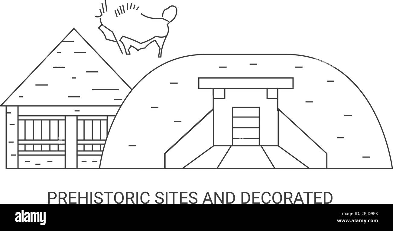 Frankreich, prähistorische Stätten und dekorierte Vektorgrafiken von Reisedenkmälern Stock Vektor