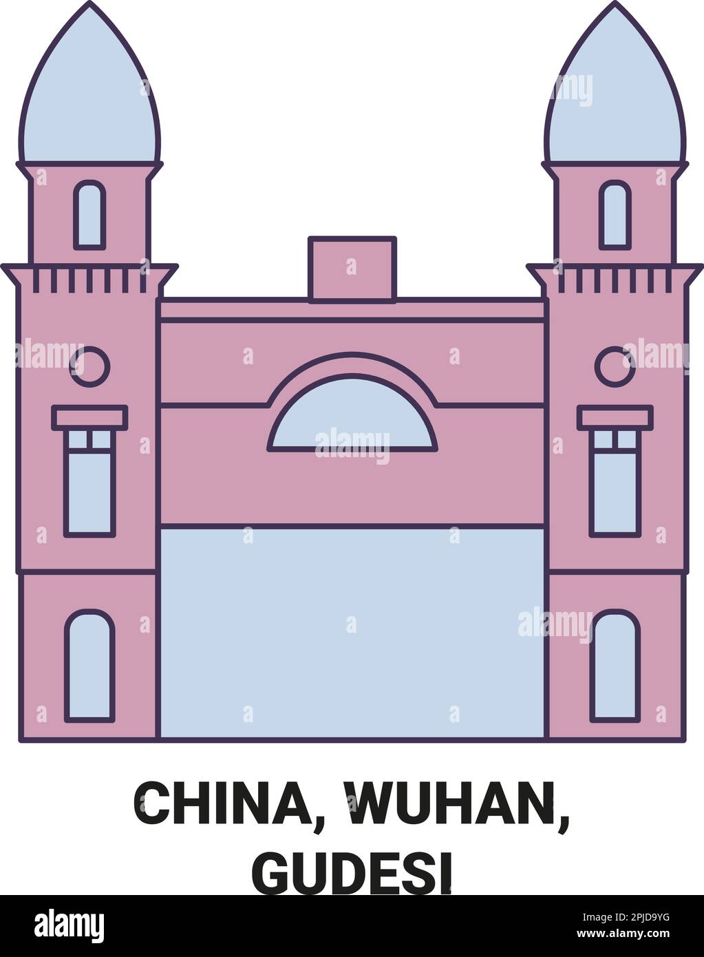 China, Wuhan, Gudesi Reise-Wahrzeichen-Vektordarstellung Stock Vektor