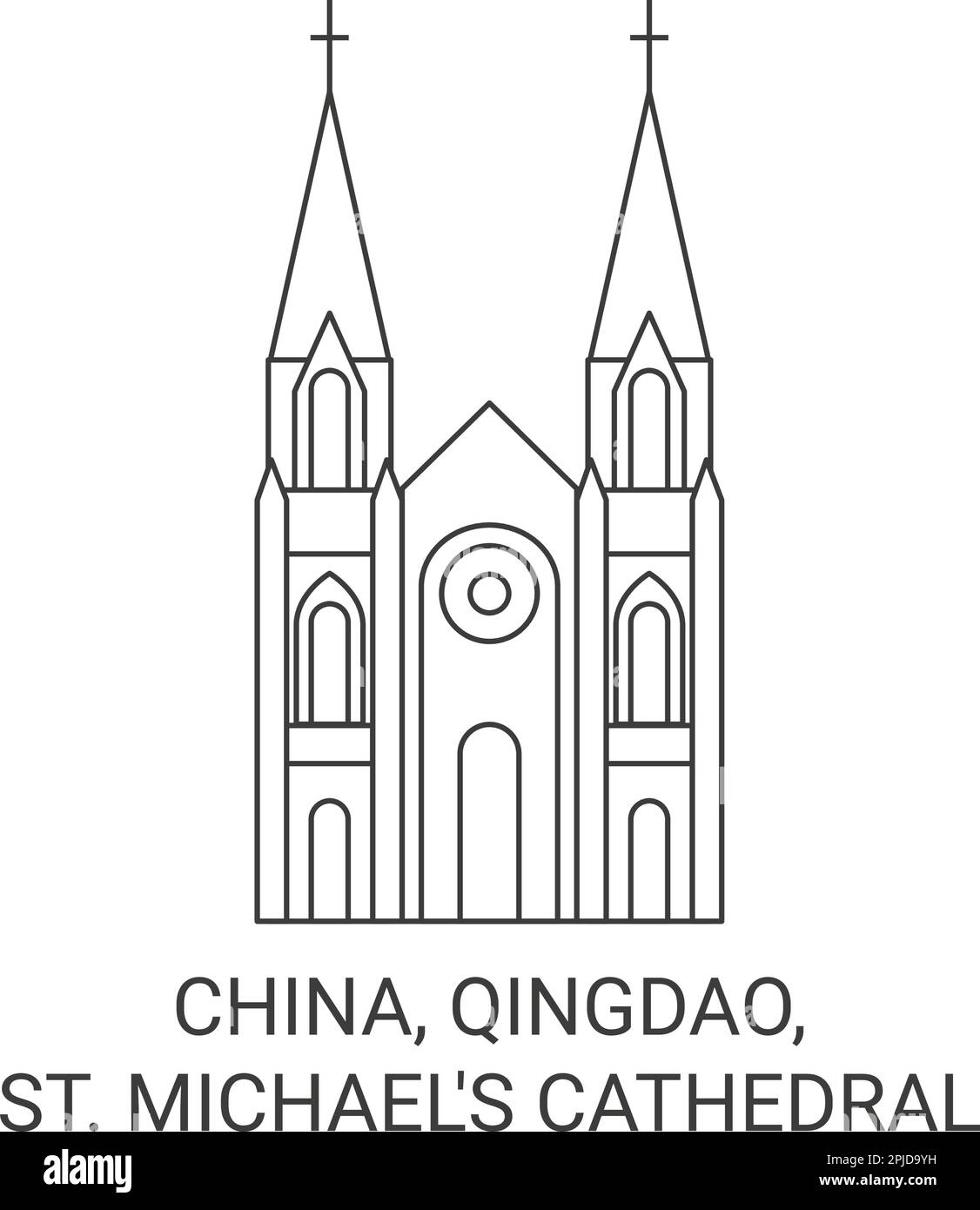 China, Qingdao, St. Michael's Cathedral ist ein Wahrzeichen der Reise Stock Vektor