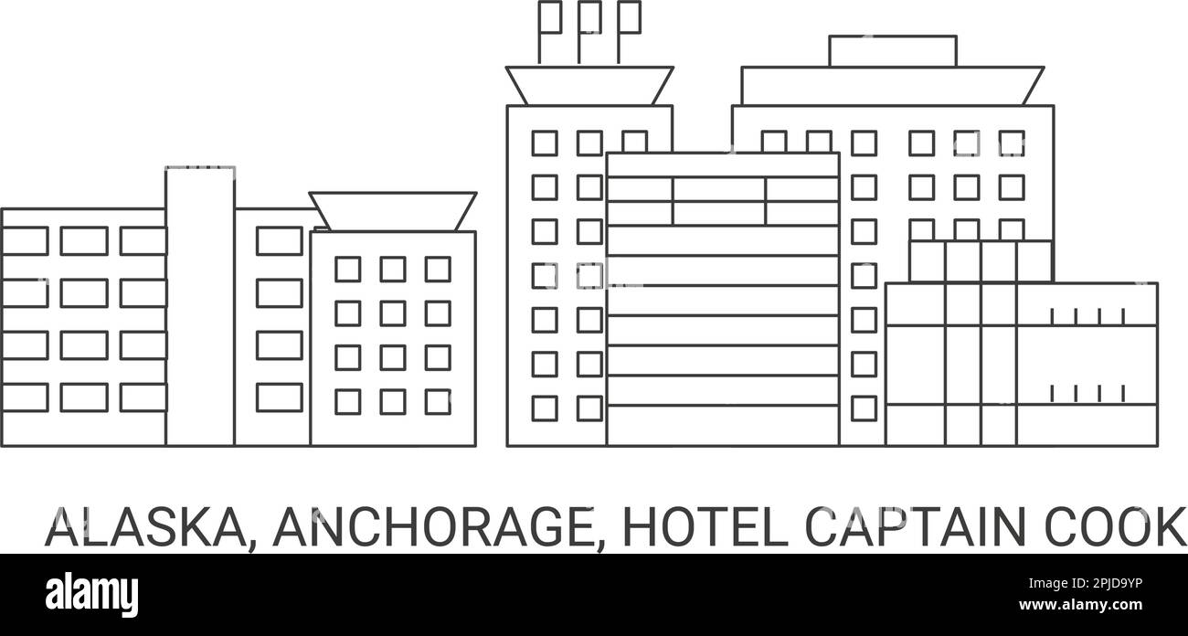 USA, Alaska, Anchorage, Hotel Captain Cook, Reise-Wahrzeichen-Vektordarstellung Stock Vektor