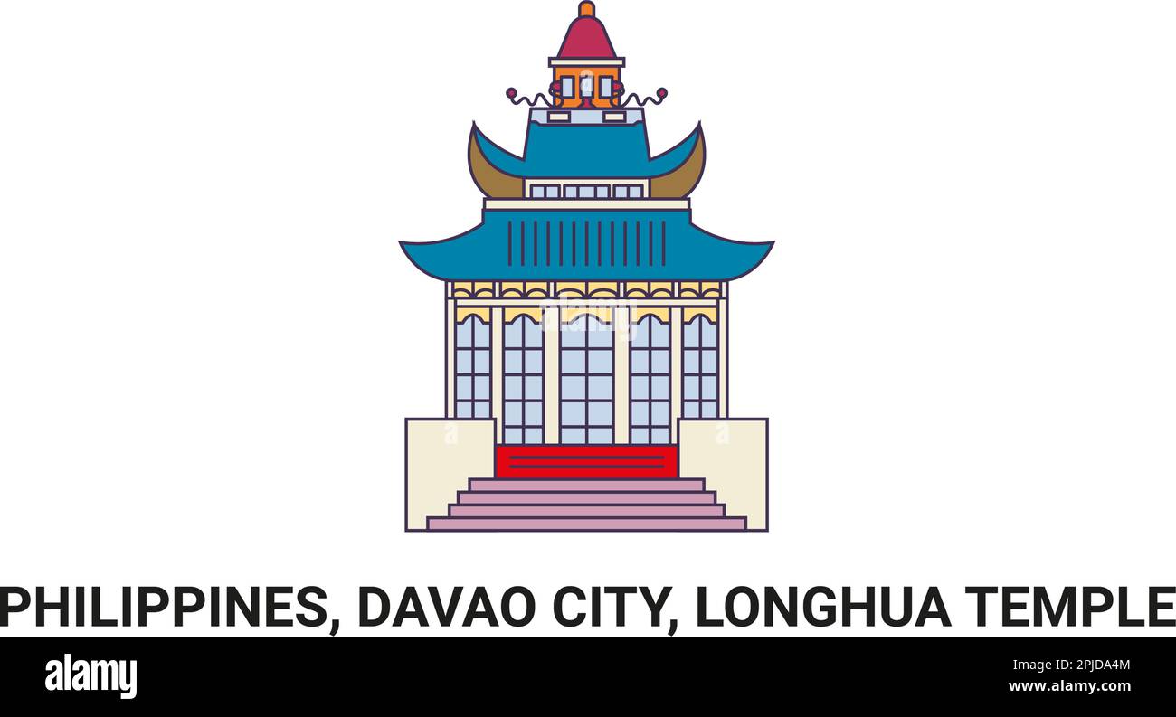 Philippinen, Davao City, Longhua Tempel, Reise-Wahrzeichen-Vektordarstellung Stock Vektor