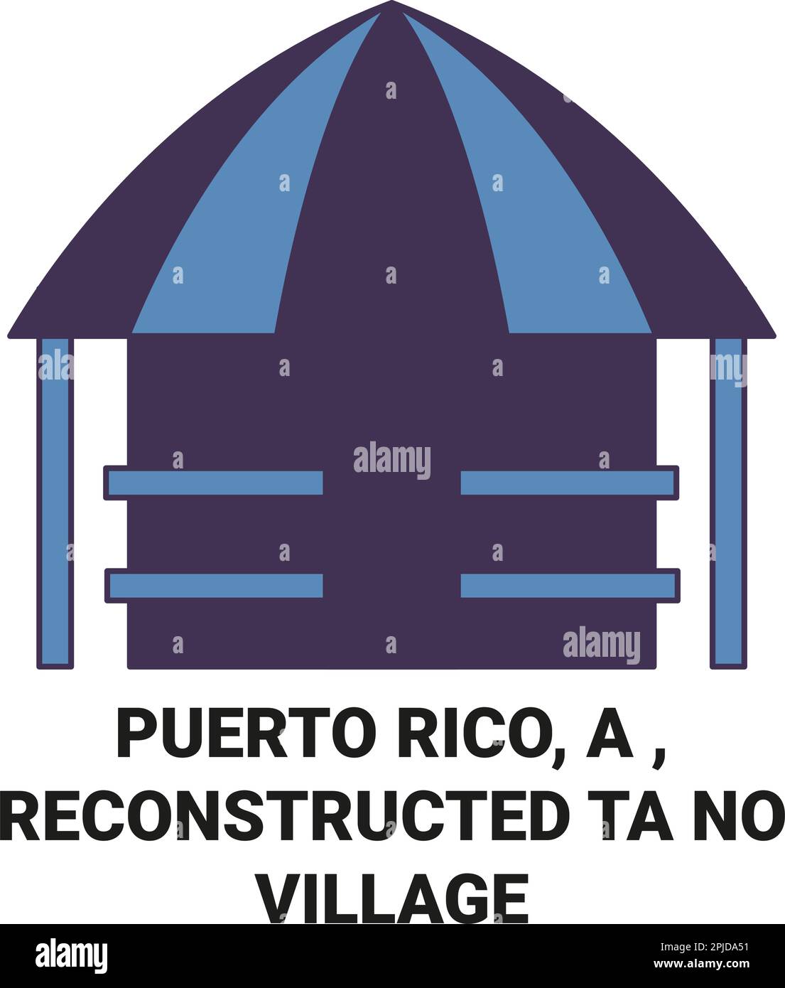 Puerto Rico, rekonstruiertes Tano Village Reise-Wahrzeichen-Vektorbild Stock Vektor