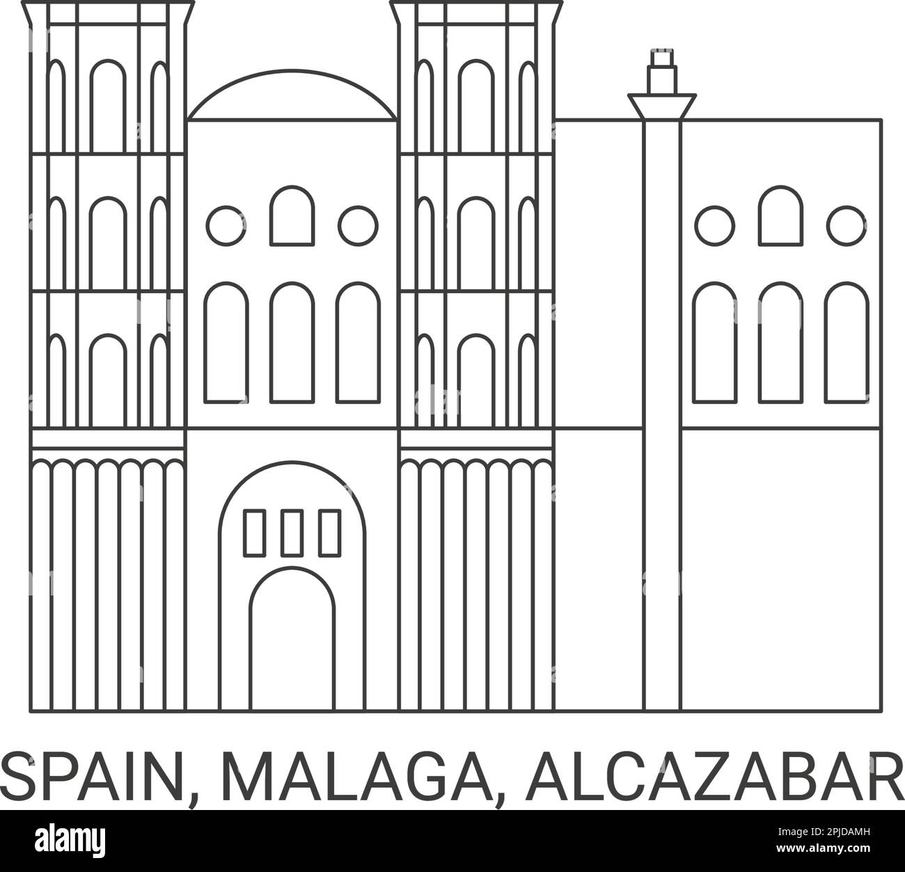 Spanien, Andalusien, Malaga, Alcazaba Reise-Wahrzeichen-Vektordarstellung Stock Vektor