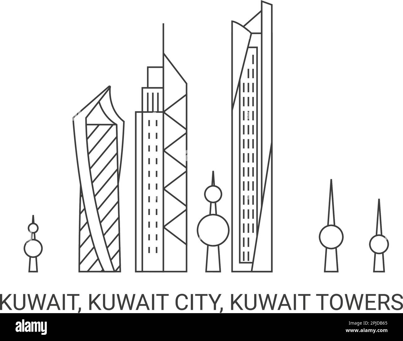 Kuwait, Kuwait-Stadt, Kuwait-Türme, Reise-Wahrzeichen-Vektordarstellung Stock Vektor