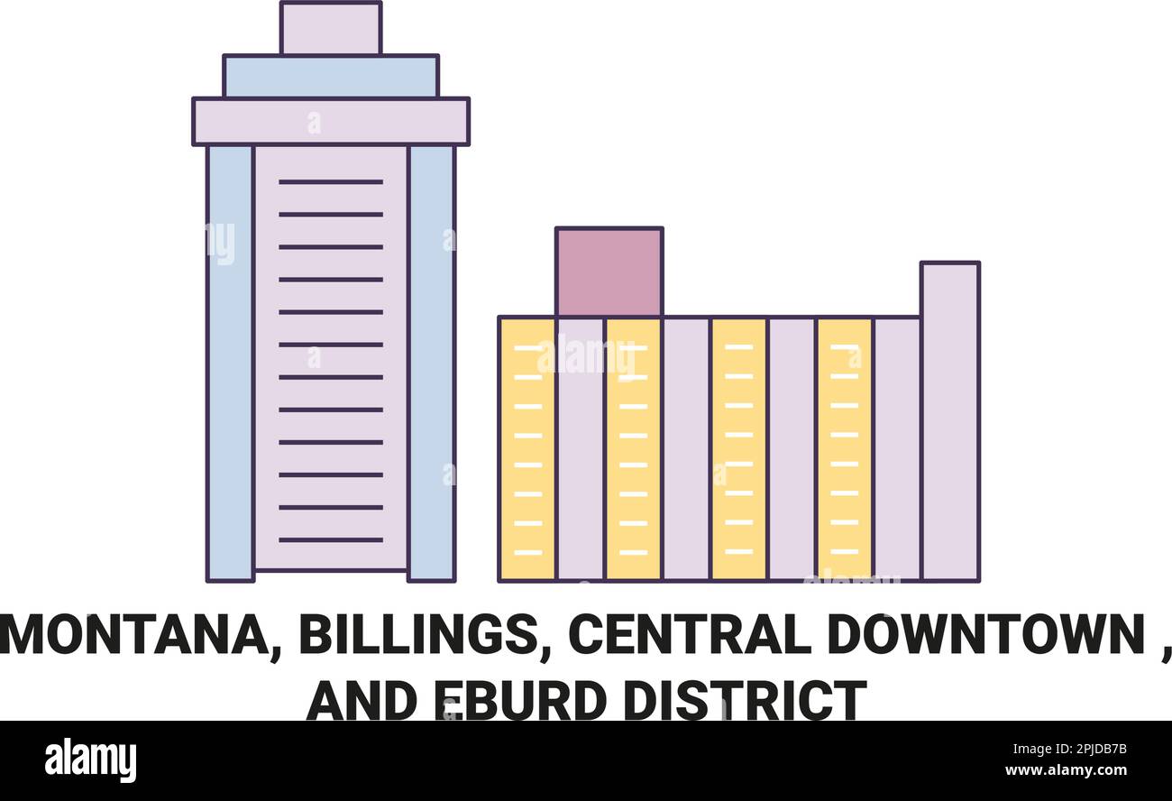 Vektorgrafik für Reisen in die USA, Montana, Billings, Central Downtown und Eburd District Stock Vektor