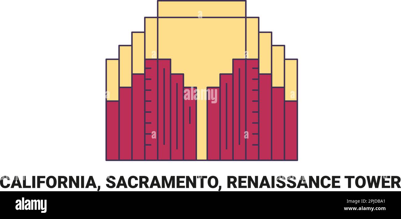 USA, Kalifornien, Sacramento, Renaissance Tower, Reise-Wahrzeichen-Vektordarstellung Stock Vektor