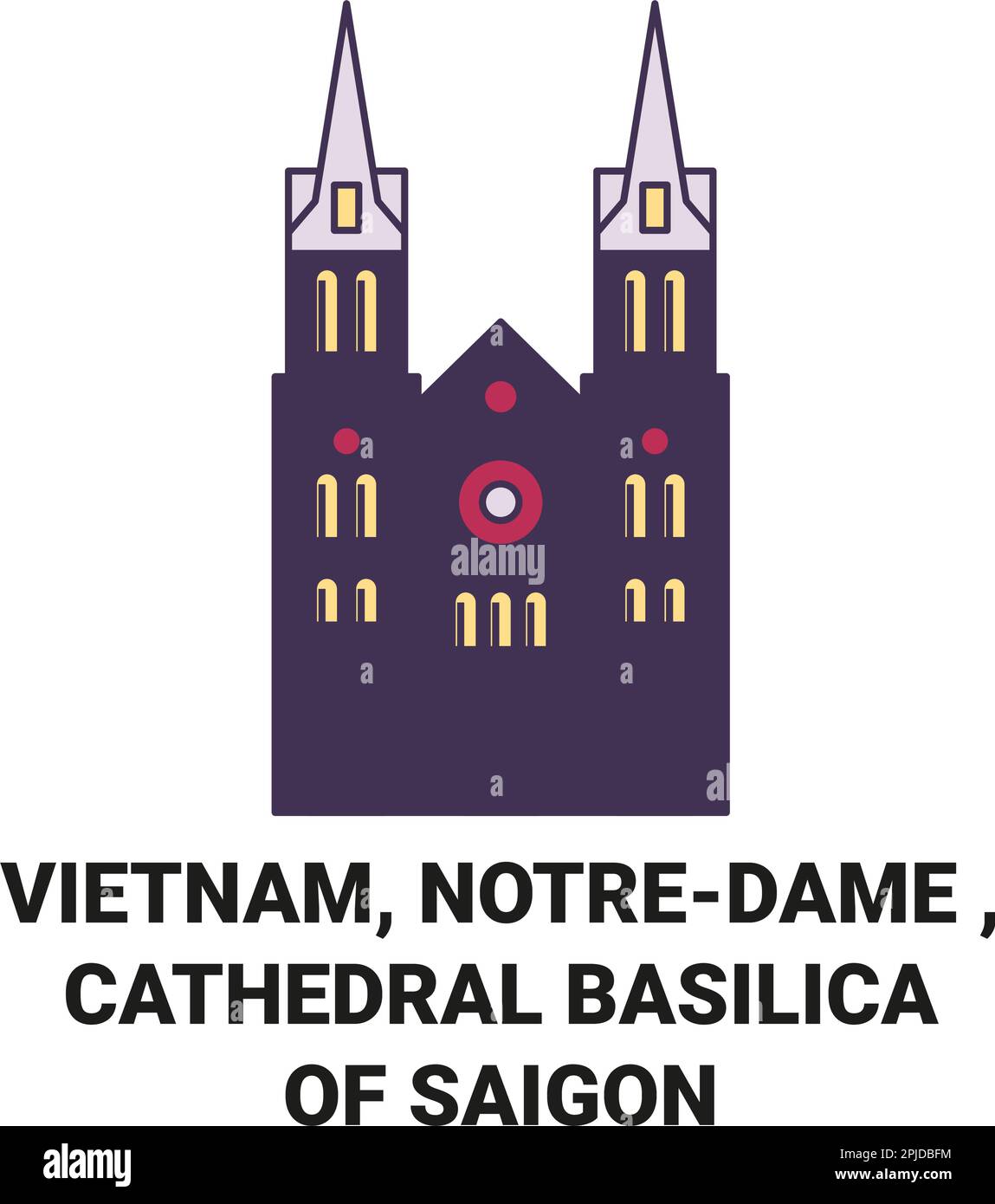 Vietnam, Notredame, Kathedrale Basilika von Saigon Reise Wahrzeichen Vektordarstellung Stock Vektor
