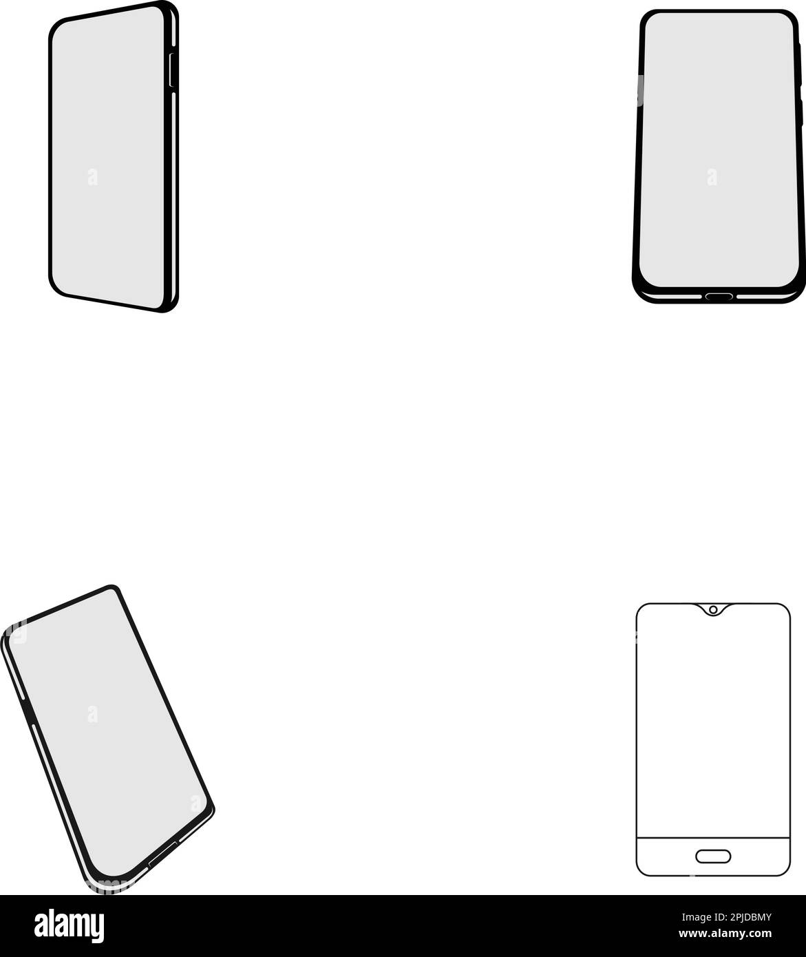Realistisches Smartphone-Modell. Handyrahmen mit isolierter Vorlage in leerer Optik, anderes ViewPoint-Telefon. Konzeptionsvektor für mobile Geräte Stock Vektor
