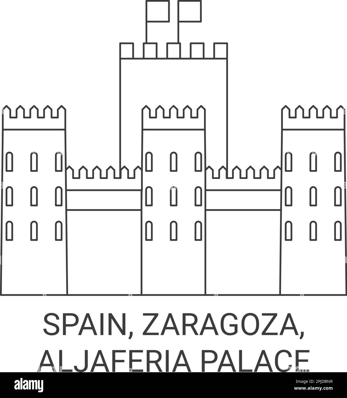 Spanien, Saragossa, Aljaferia Palast reisen als Vektorbild Stock Vektor