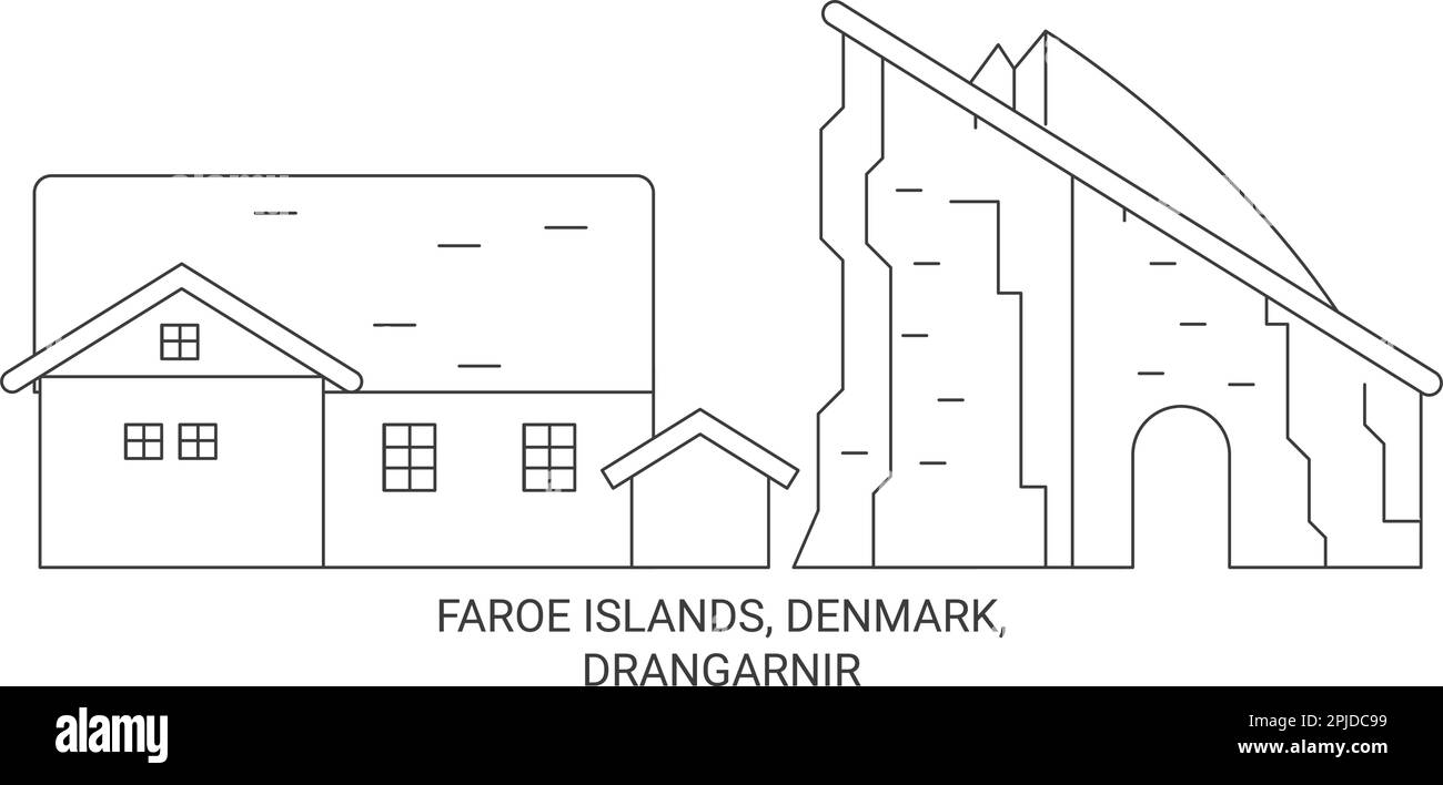 Dänemark, Färöer Inseln, Drangarnir Reise-Wahrzeichen-Vektordarstellung Stock Vektor