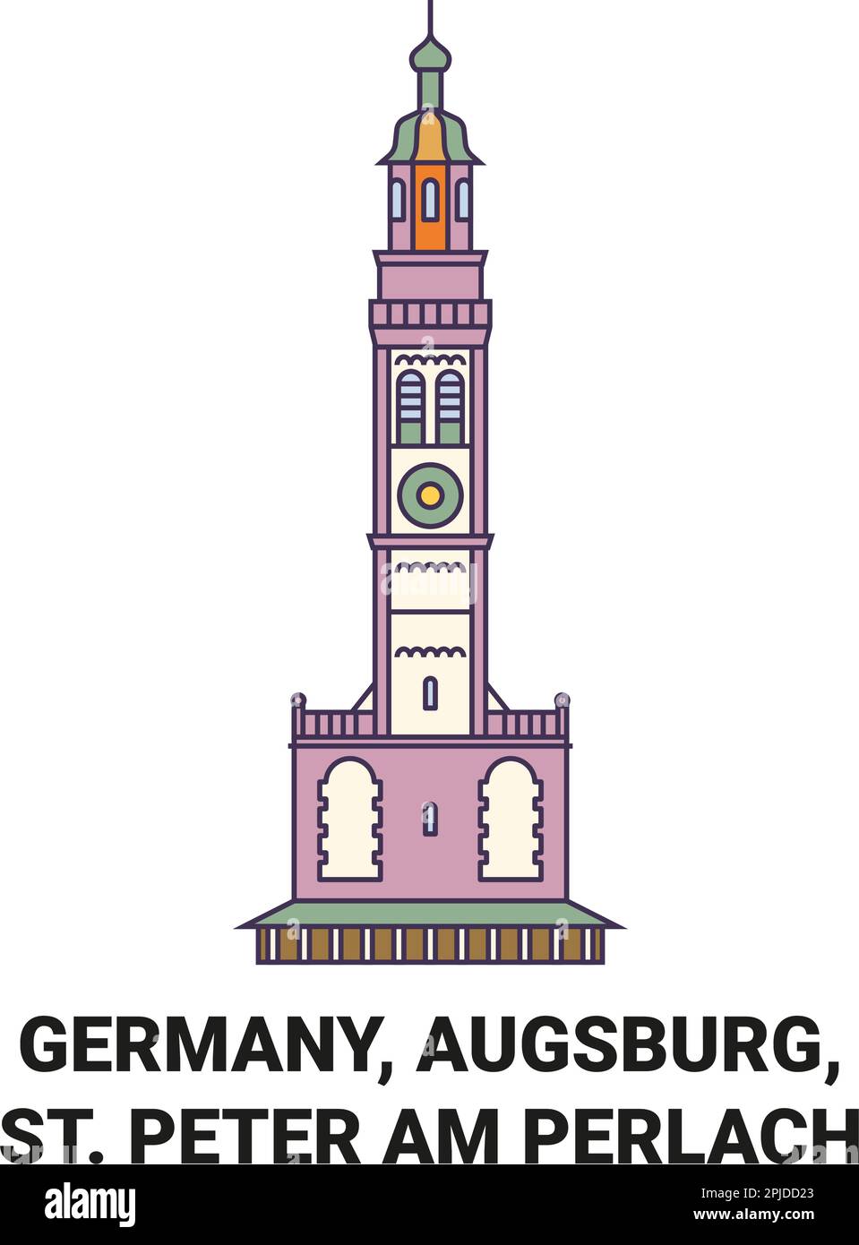 Deutschland, Augsburg, St. Peter am Perlach Reise-Wahrzeichen-Vektordarstellung Stock Vektor
